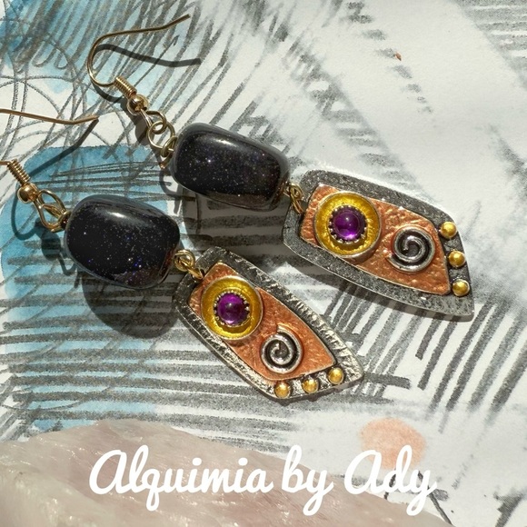 Eclectic Blue and Silver Dangle Earrings with Intricate Design